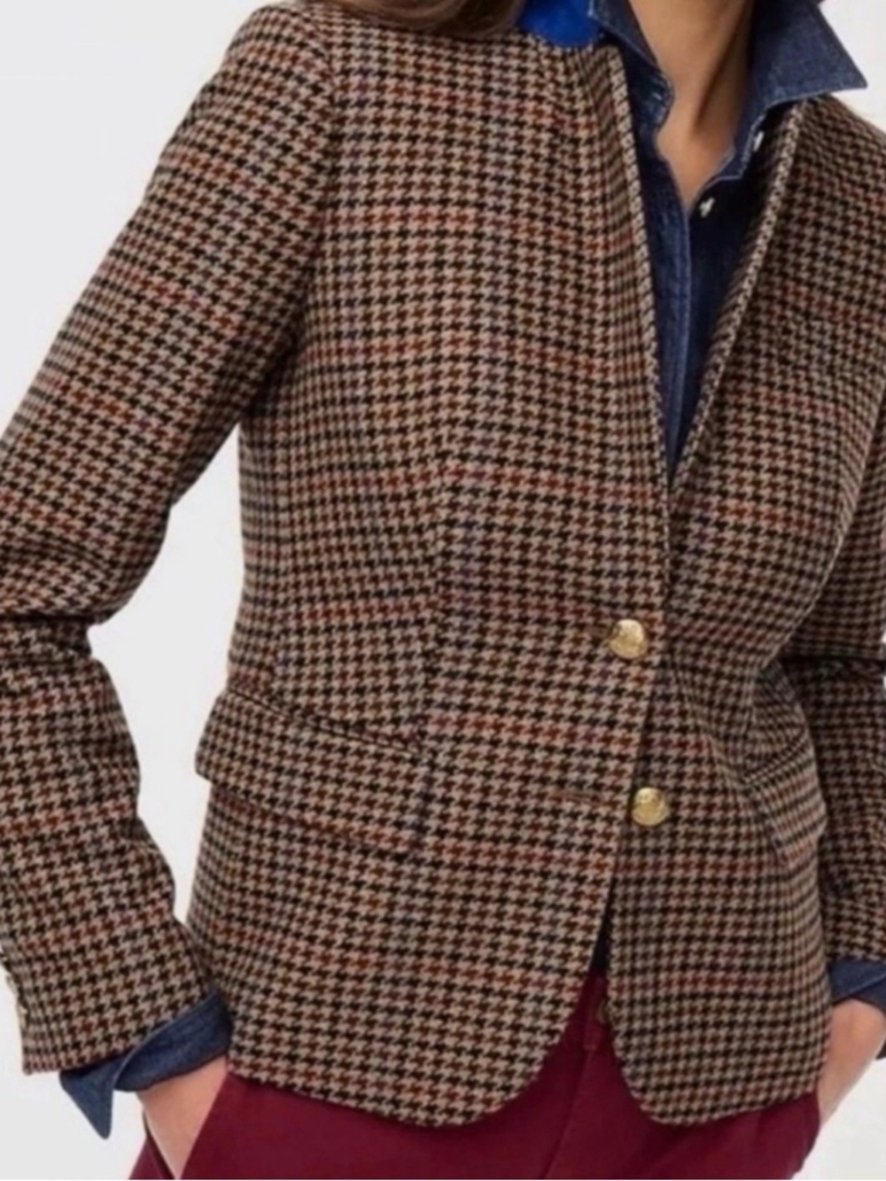 J.Crew Houndstooth Schoolboy Wool Blend Gold Button Jacket 0 - Picture 6 of 9